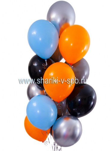 шарики в оранжевом, голубом, серых и черных оттенках